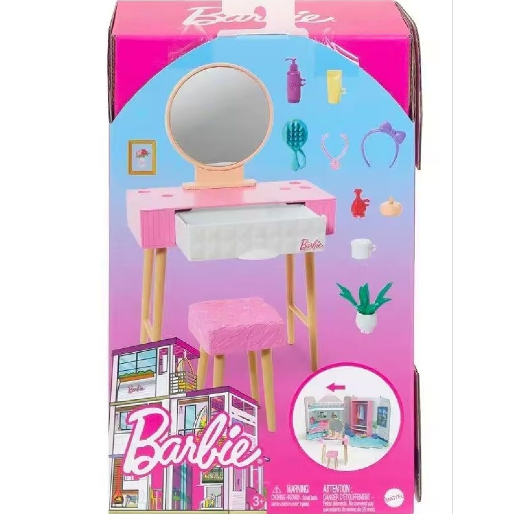 Barbie: Vanity & Stool Playset (บาร์บี้ ชุดโต๊ะเครื่องแป้งและเก้าอี้)(BBD106-112)
