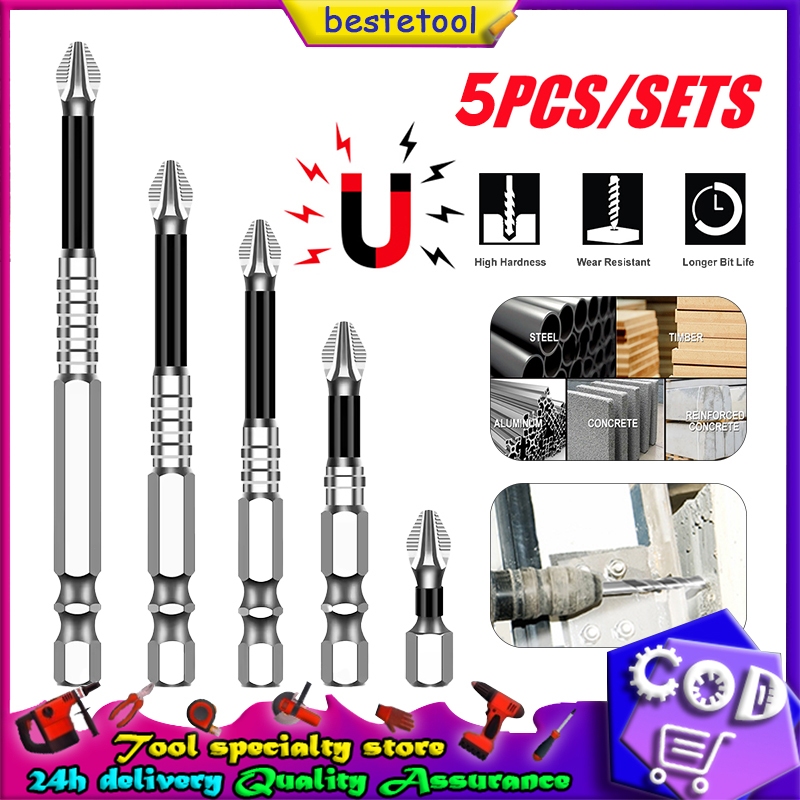 5Pcs / ชุดไขควงแม่เหล็กบิต K5 25/50/65/70/90 มม. สกรูไดรเวอร์บิต PH2 พรีเมี่ยม S2 เหล็ก 1/4 "Hex Shank ไขควงไฟฟ้า
