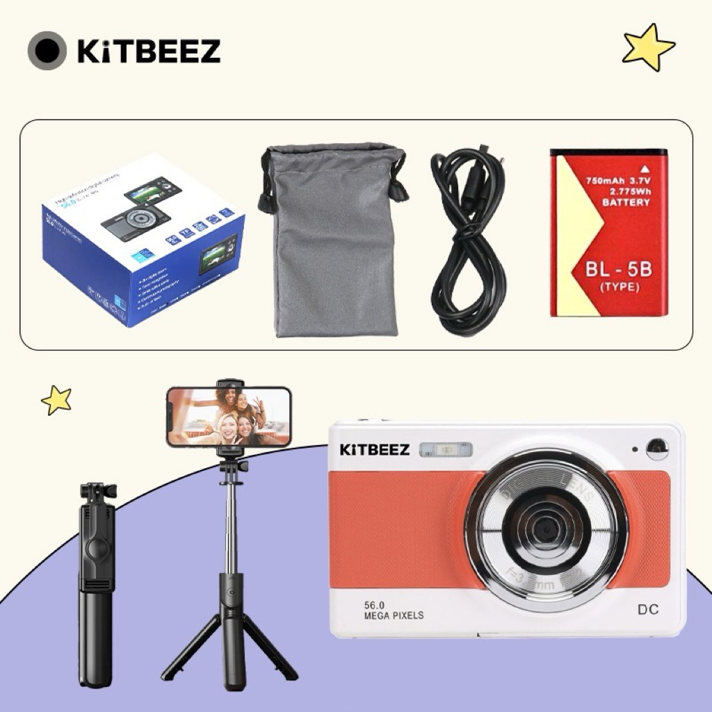 กล้องดิจิตอลKiTBEEZ KC-2 5600MP 16X กล้องคอมแพค 1080P HD พร้อมแฟลช กล้องVlog