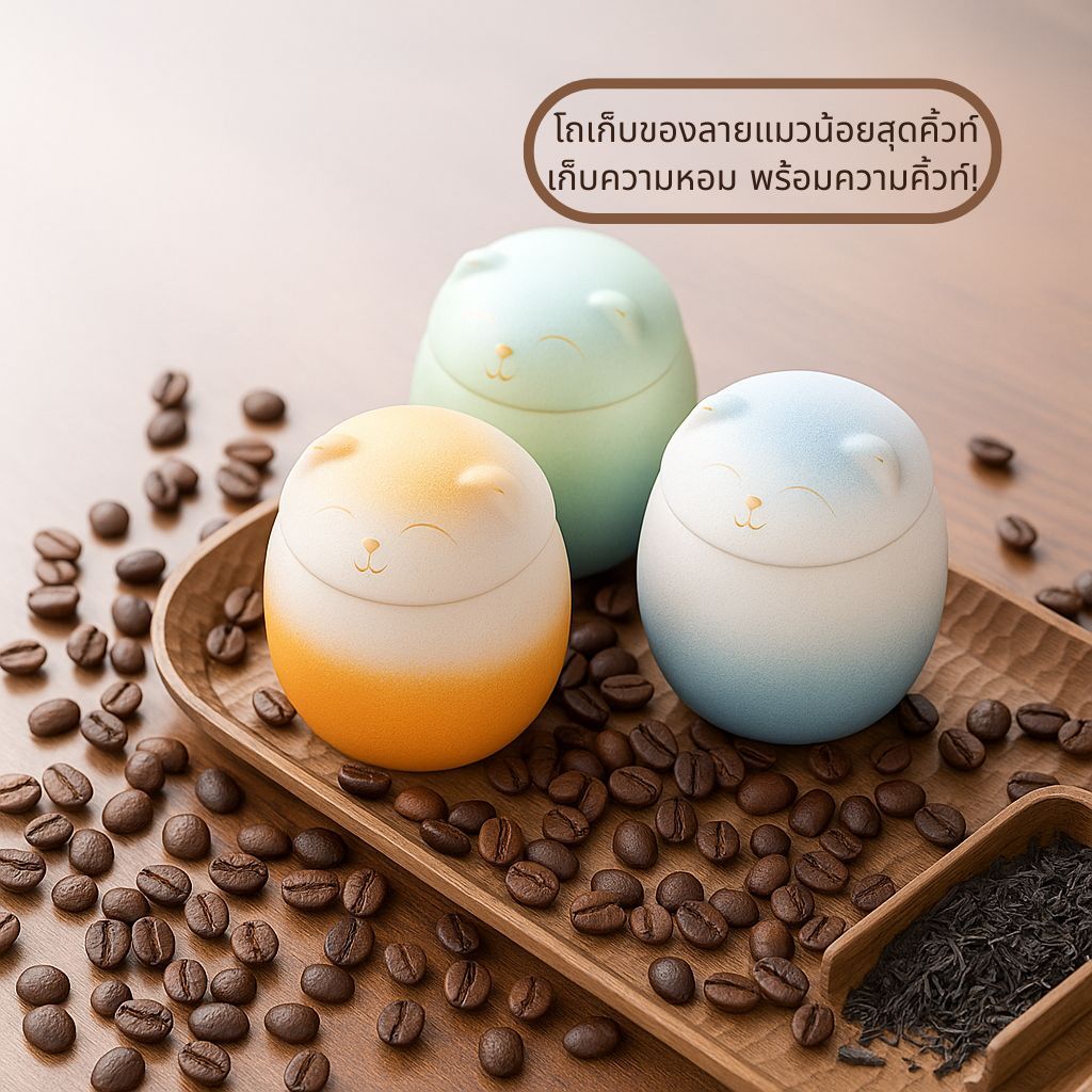 Softkiss โถสุญญากาศเซรามิก โถเก็บชา กาเเฟ เครื่องเทศ รูปร่างแมว ที่เก็บเมล็ดกาแฟ เก็บกลิ่น ปิดเเน่น อยุ่ได้นาน