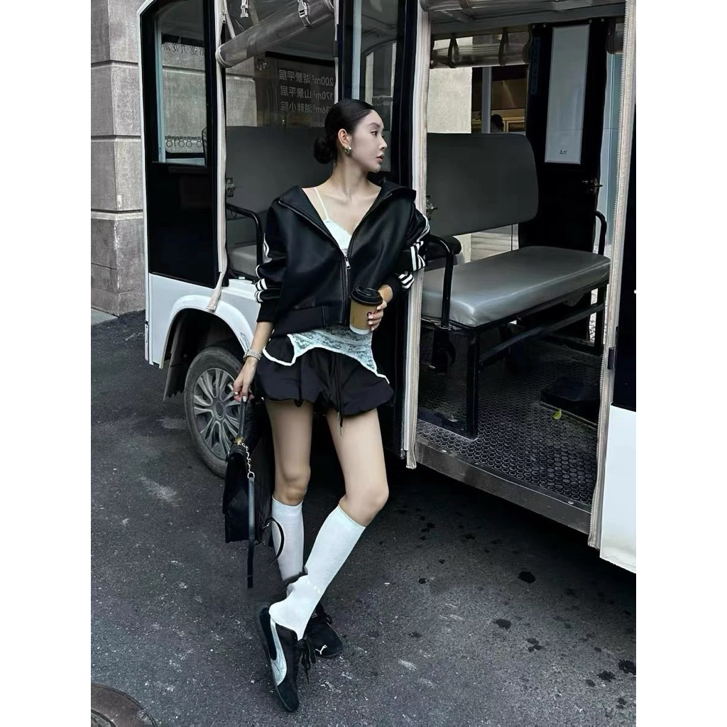 🌟 แจ๊กเกตหนังคอปกฮู้ด 14210 (st)🌟