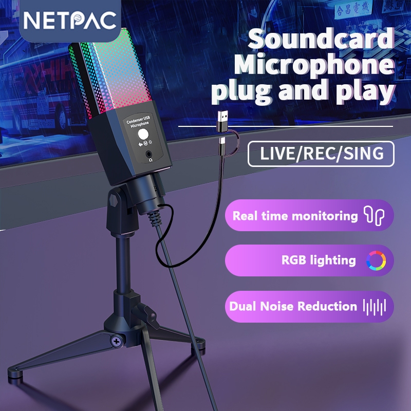 NETPAC Gaming Microphone RGB SoundCard พร้อมตัวเปลี่ยนเสียง ลดเสียงรบกวน