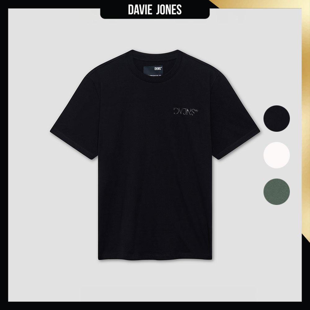DAVIE JONES เสื้อยืด Logo Slim Fit รุ่น LG0151 สีดำ/ขาว/เขียว (สกรีนพิมพ์โลโก้ซ้ายหน้า)