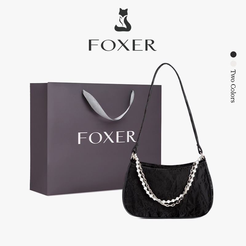FOXER กระเป๋าสะพายไหล่ผู้หญิง สไตล์เกาหลีสุดอินเทรนด์ กระเป๋าถือสายโซ่มุก