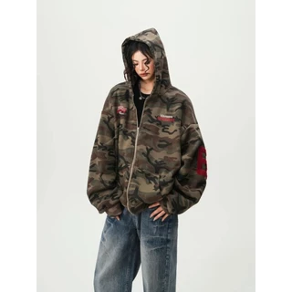 [Street style casual camouflage zip-up jacket]เสื้อแจ็คเก็ตแขนยาวลายพรางสไตล์สตรีทลำลองสำหรับผู้หญิง