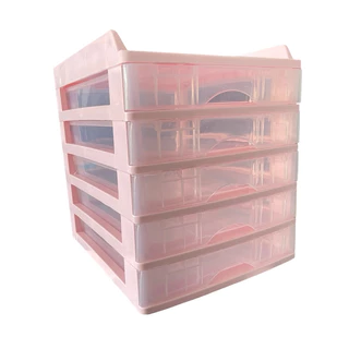 ตู้ลิ้นชัก 5 ชั้น พร้อมถาดบน สีชมพูพาสเทล รุ่น A-109-4 Organizer with upper tray two tone color pink pastel
