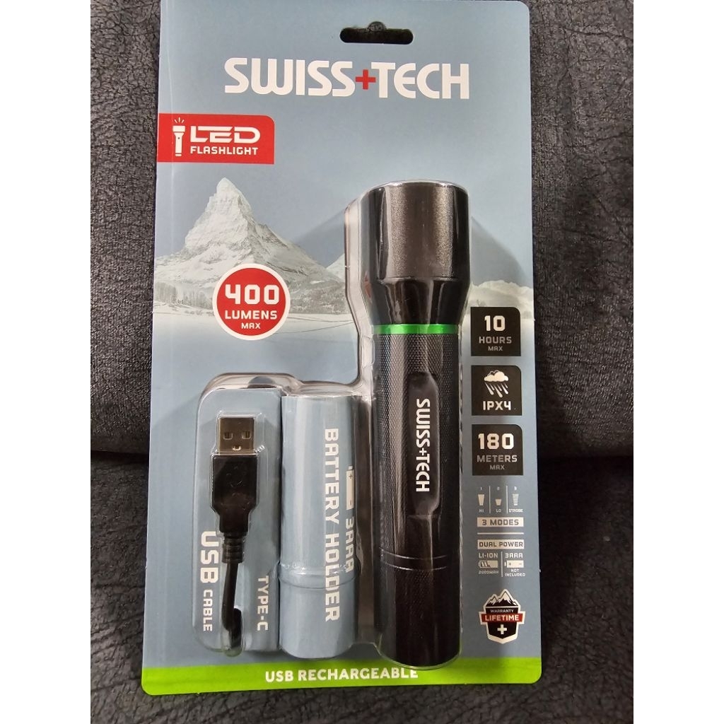 ไฟฉาย LED 400 LUMENS USB RECHARGEABLE ST031601 SWISS+TECH