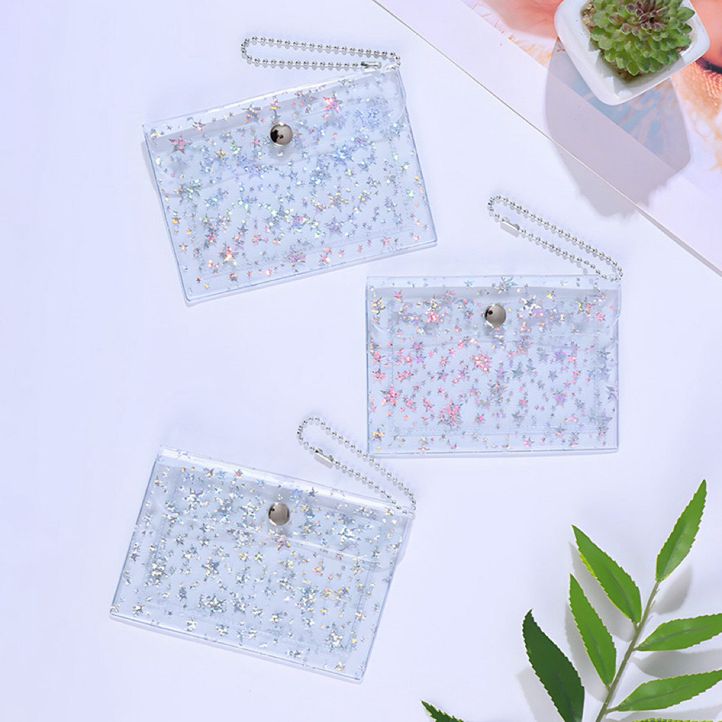 ✨ กระเป๋าใส่เหรียญใส ลายน่ารักวิบวับ ราคาต่อ 1 ชิ้น 🌺พกพาสะดวก ดีไซน์ใสๆ มีกลิตเตอร์ดาวระยิบระยับ