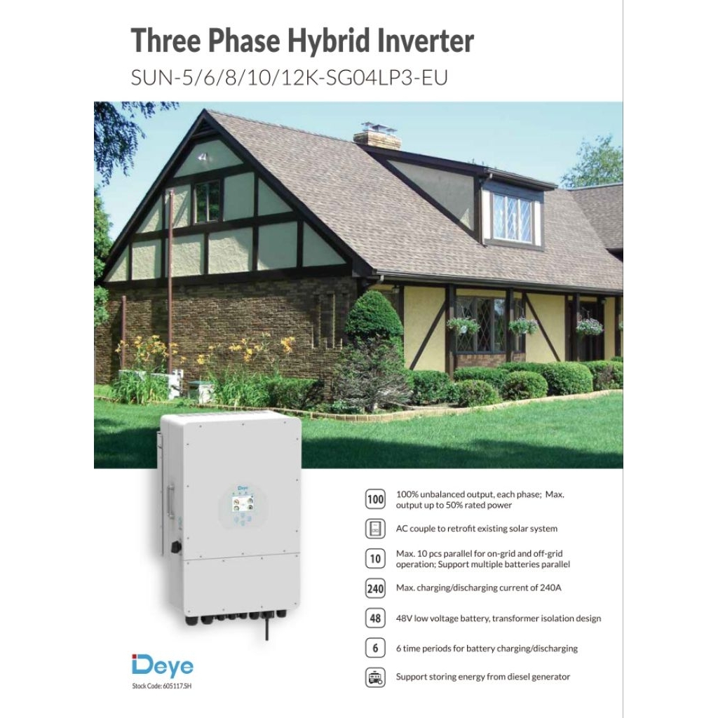DEYE Hybrid Inverter 12KW 3Phase SUN-12K-SG04LP3-EU กันย้อนในตัวแถม CT ฟรีWifi **รับประกัน 10ปี**