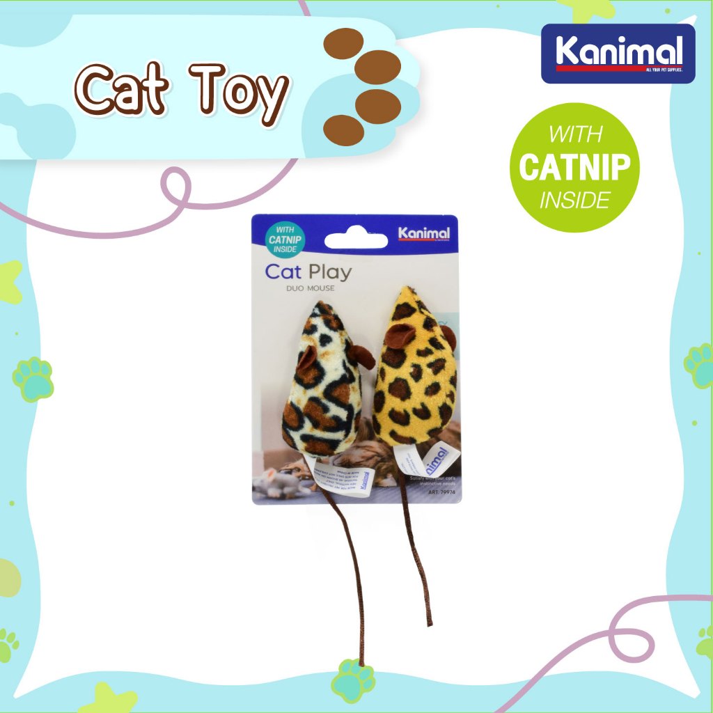 [79974] Kanimal Cat Toy ของเล่นแมว Duo Mouse ของเล่นหนูผ้ามีหาง เล่นสนุก สำหรับแมวทุกสายพันธุ์ ขนาด 7 ซม. (2 ตัว/แพ็ค)