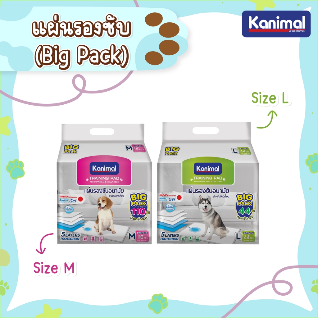 (BIG PACK) Kanimal Training Pad แผ่นรองฉี่สุนัข แผ่นรองซับ สำหรับสุนัข  (Size M 