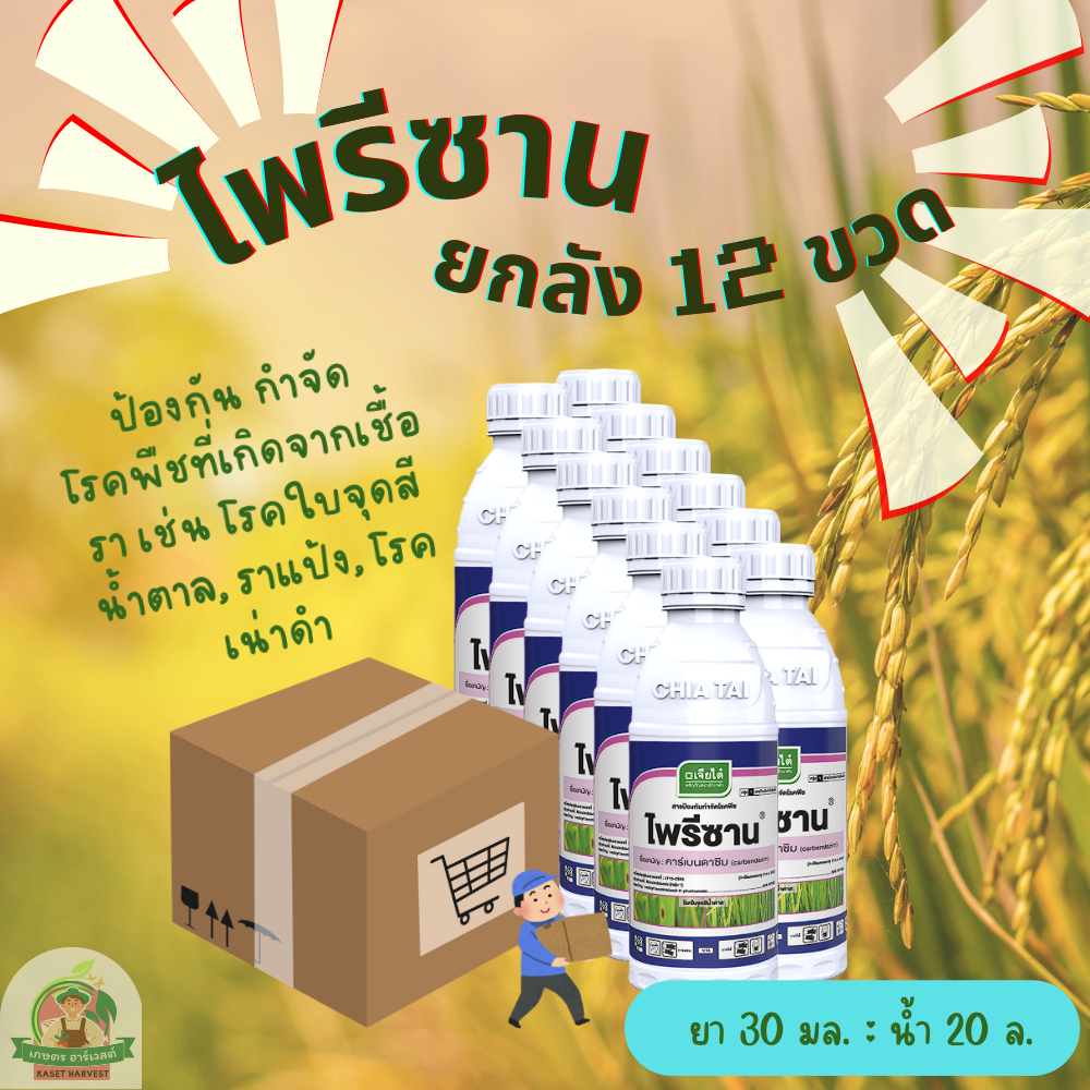 ยกลัง📦 ไพรีซาน 1 ลิตรx 12 ขวด คาร์เบนดาซิม เจียไต๋ ยาโรคพืชใบจุด ใบขีด ราแป้ง