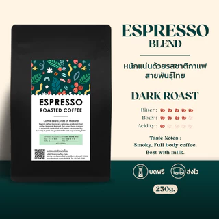 [ส่งฟรี] เมล็ดกาเเฟคั่ว Espresso by KafaeThai คั่วเข้ม ผสมระหว่าง อาราบิก้าและโรบัสต้า ขนาด 250 กรัม