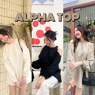 Alpha top เสื้อแขนยาว เว้าไหล่ ผ้าคอตตอนลินินผสมสลาฟญี่ปุ่น