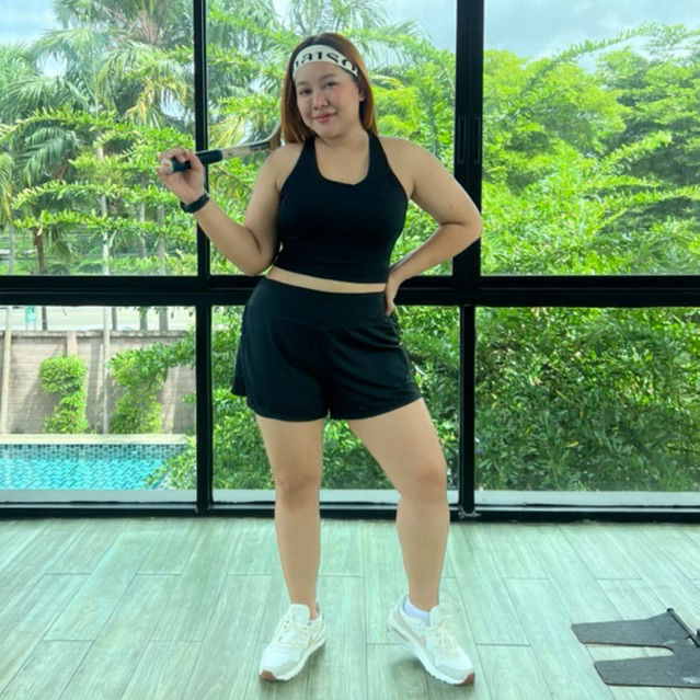 BIGBRACO-HI152 (Plussize S-5XL) กางเกงออกกำลังกายขาสั้น+ซับด้านในตัว กางเกงวิ่งขาสั้น สาวอวบ