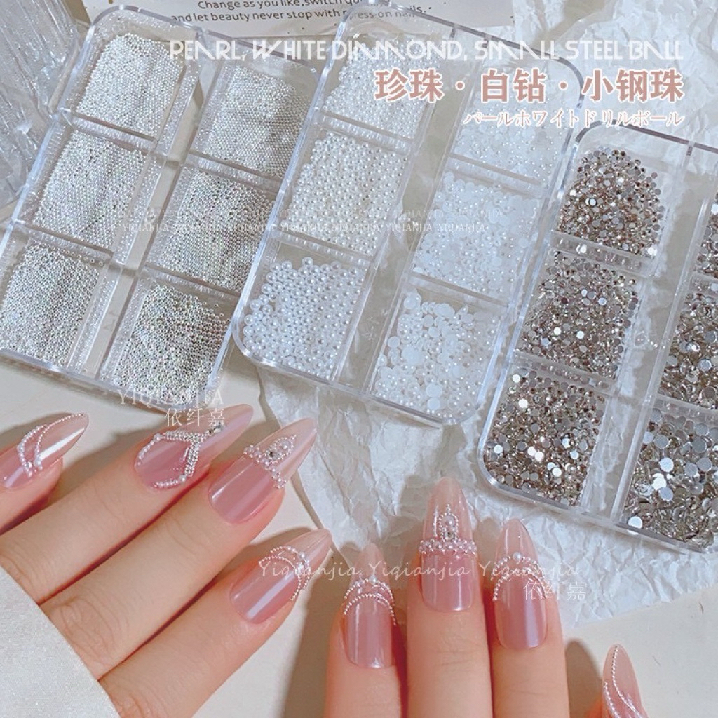 มุกซีกมุกกลม เพชรซีก สำหรับแต่งเล็บ คละไซ๊คละสี กล่องรวม6 🇹🇭🇹🇭🇹🇭