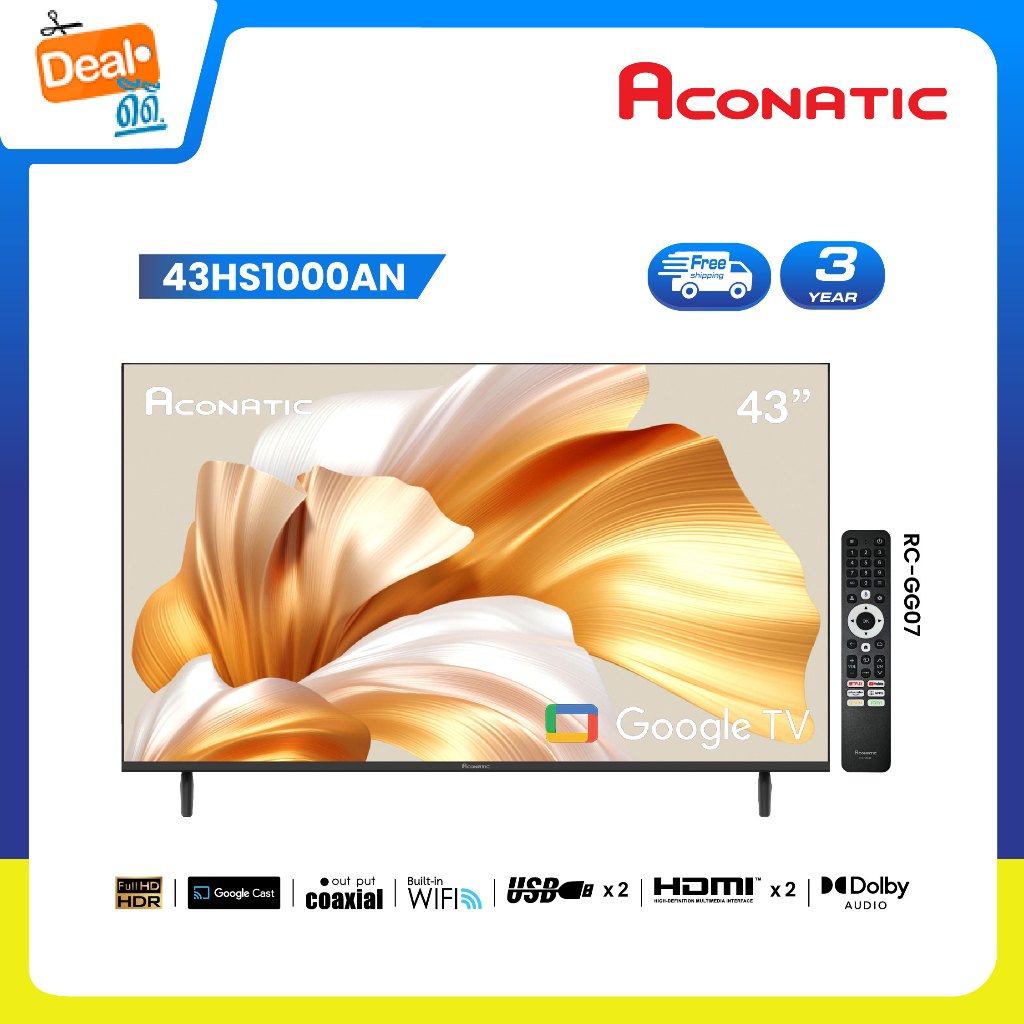 Aconatic ทีวี 43 นิ้ว FHD Google TV รุ่น 43HS1000AN ระบบปฏิบัติการ Google TV (รับประกัน 3 ปี)