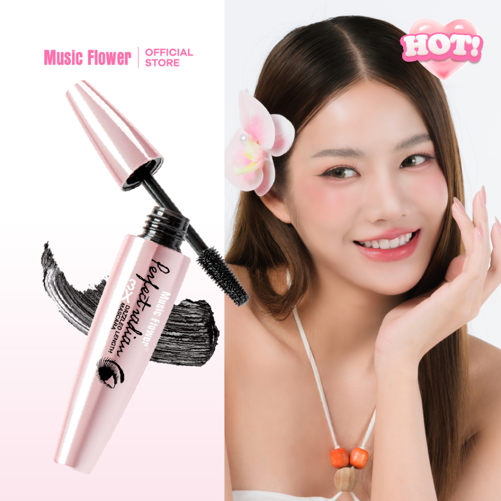 [Music Flower] Dazzled มาสคร่า สีดำ 12ml. สูตรกันน้ำกันเหงื่อ ขนตางอนเป็นช่อติดทนตลอดทั้งวัน 24ชม.