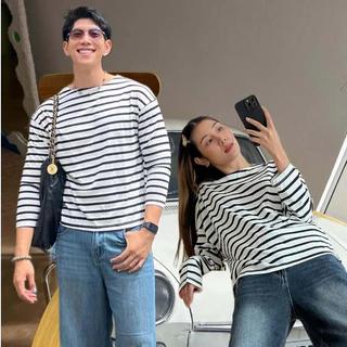 Chewa Striped Cropped Boxy - เสื้อลายริ้วเเขนยาว - 8321