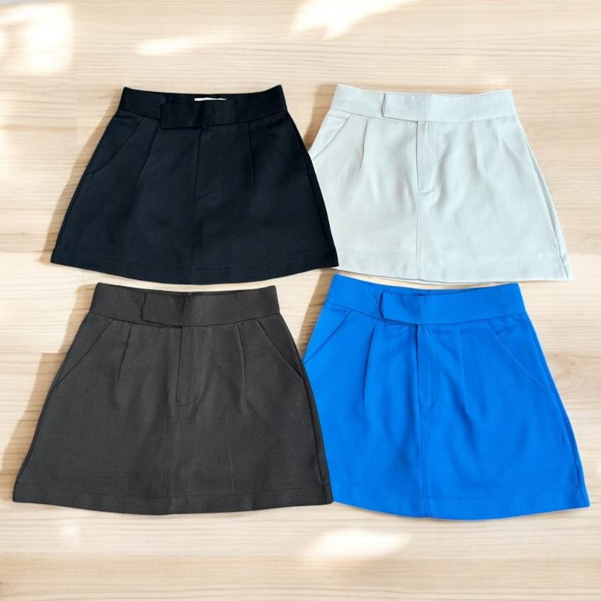 ( รหัส B99 )กระโปรงเอวสูงผ้าทวิตลินิน  เอวสูงเก็บพุงลายผ้าชัด มีซับในกางเกง งาน2ตะขอ