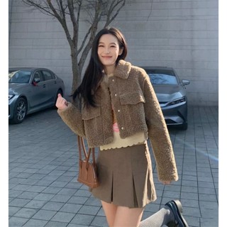 JACKET เสื้อแจ็คเก็ตครอป เสื้อกันหนาวขนแกะน่ารัก สไตล์เกาหลี…