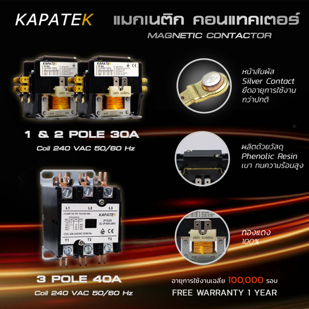 แมกเนติก คอนแทคเตอร์แอร์บ้าน  1P30A / 2P30A  (240VAC, 50/60Hz) / Definite Purpose Magnetic contactor