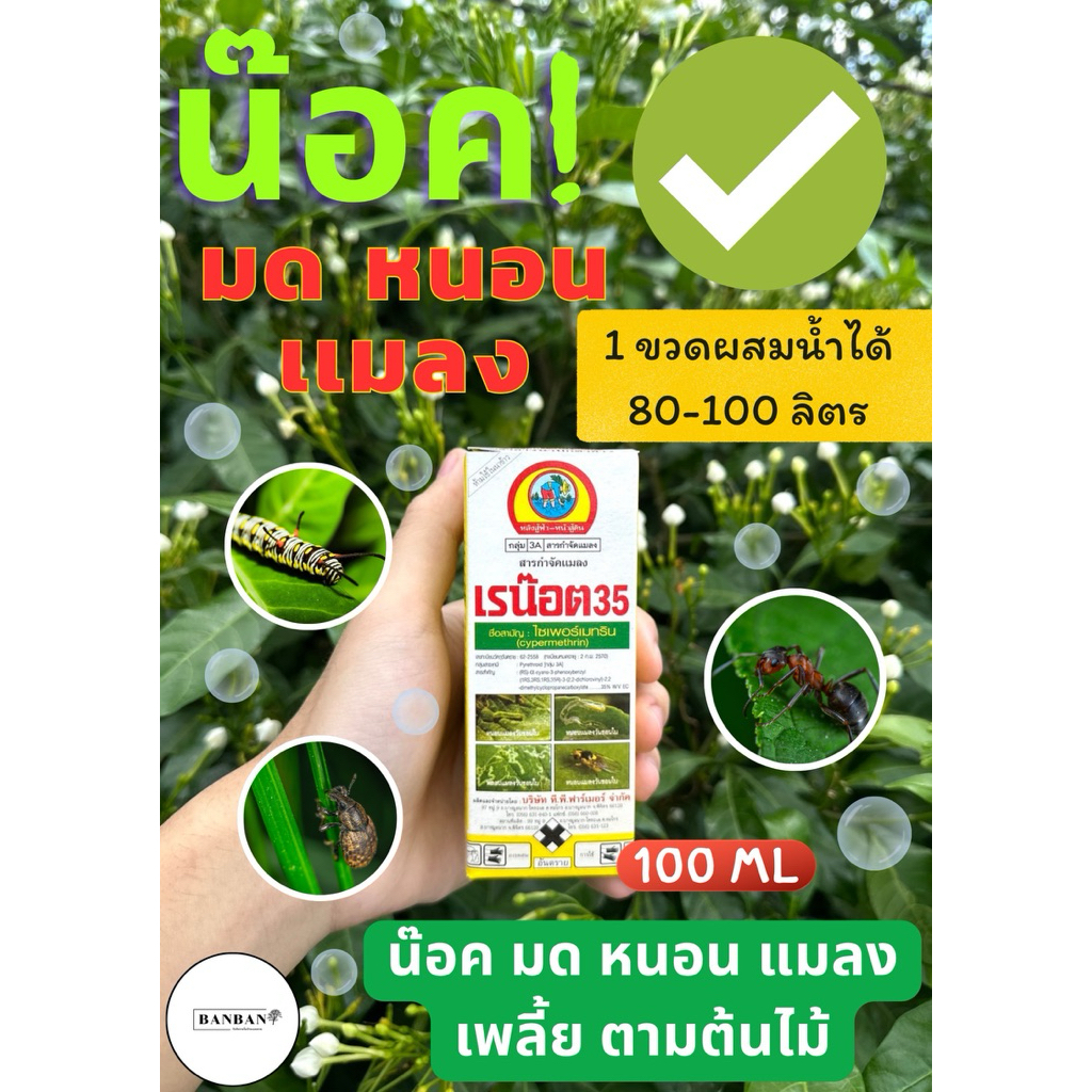 เรน็อต 35 (Cypermethrin)( ขนาด100ml)ยากำจัดหนอน เพลี้ย มด แมลงศัตรูพืช ใช้ง่ายได้ผล