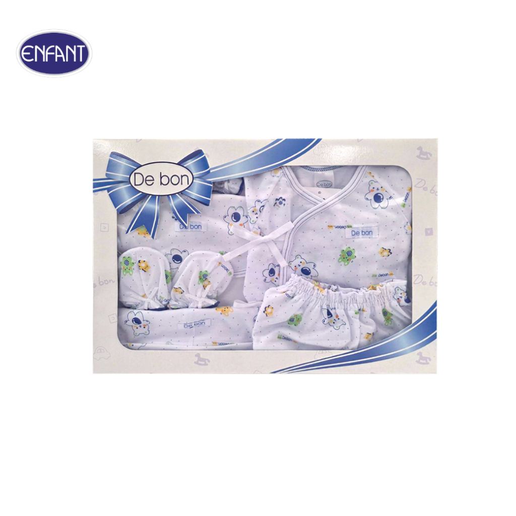Gift set Debon by Enfant เซ็ตเสื้อผ้าแขนยาว 1กล่อง/6ไอเท็ม สำหรับเด็ก 0-3 เดือน ผ้าคอตตอน 100% สีฟ้า