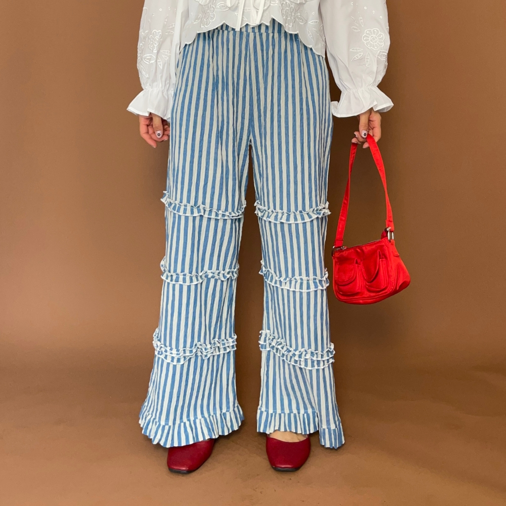 (S-3XL) CHAWY Srtip minimal pants C4607 กางเกงขายาว กางเกงขายาวลายทาง รูปที่ 4
