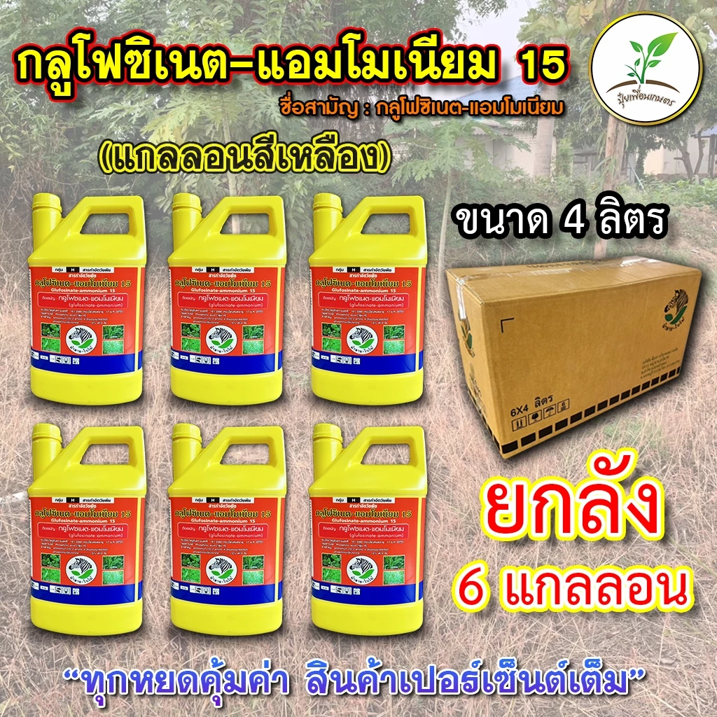 กลูโฟซิเนต-แอมโมเนียม15 แกลลอนเหลือง ตราม้าลายใบไม้ (ยกลัง 6 แกลลอน ) สารกำจัดวัชพืชแบบไม่เลือกทำลาย