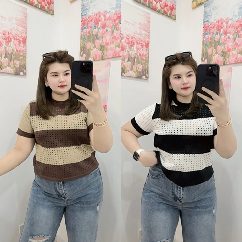 G89 ไหมพรมคอกลมฉลุแขนสั้น