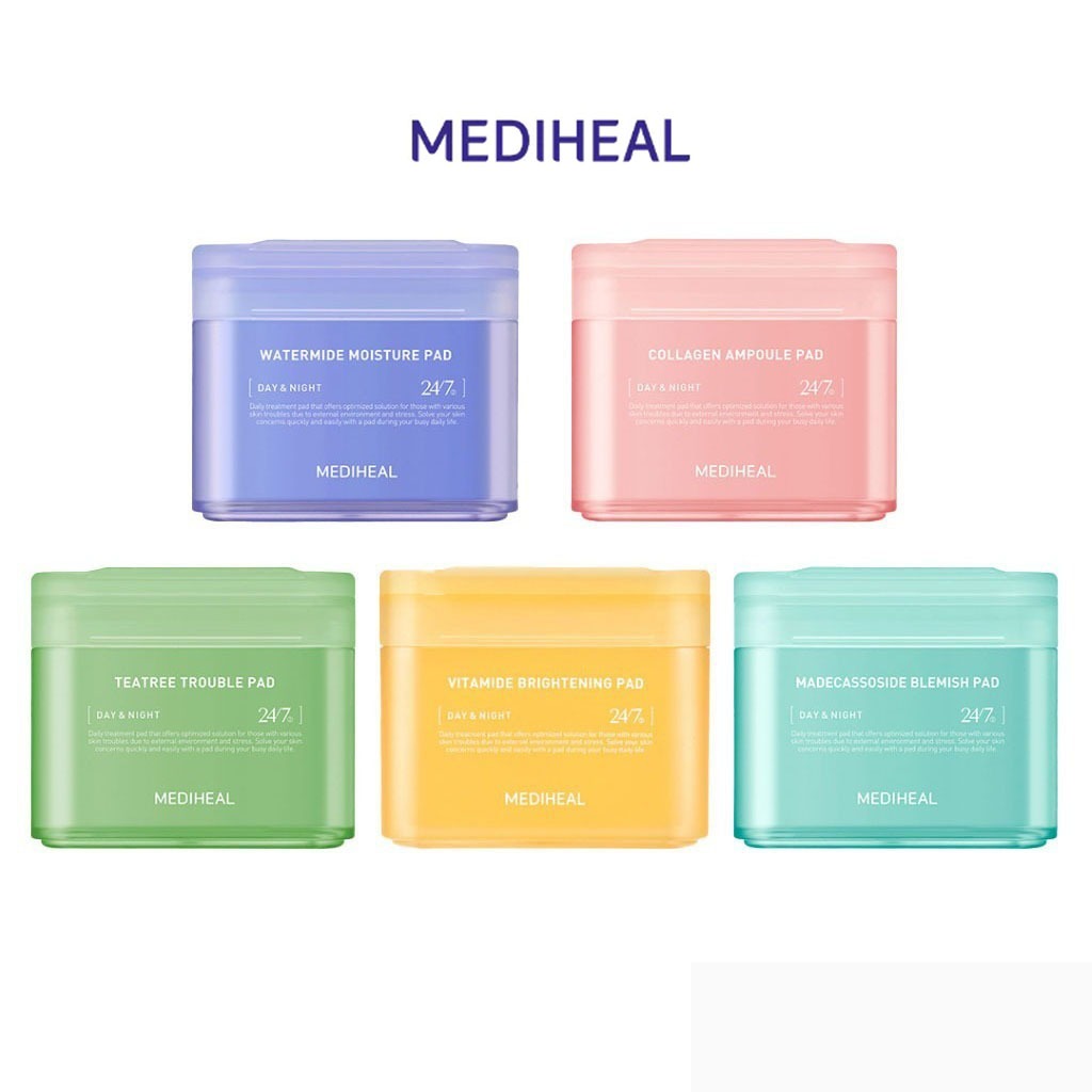 MEDIHEAL Toner Pad เมดิฮีล โทนเนอร์แพดสี่เหลี่ยม 4 สูตร – ลดรอยสิว, ชุ่มชื้น เติมความชุ่มฉ่ำ สูตรเกาหลี