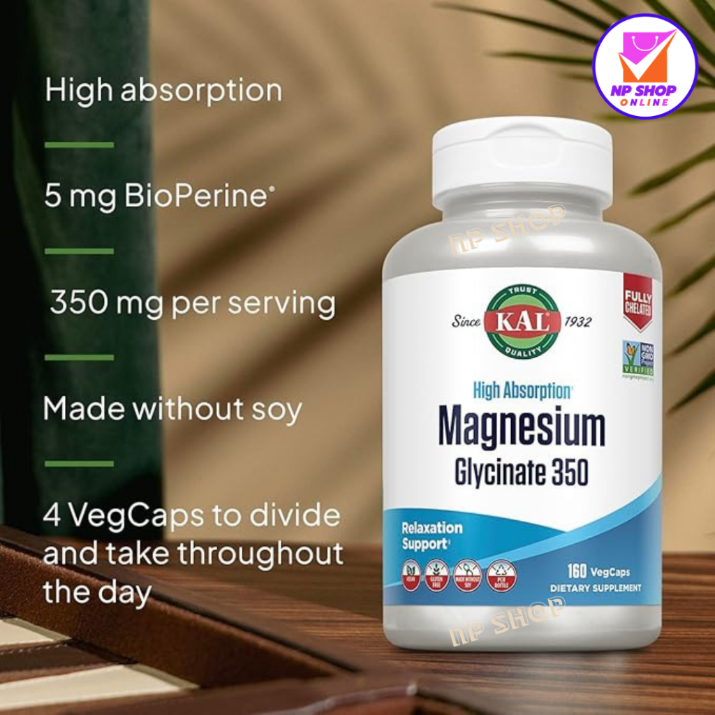 KAL, High Absorption Magnesium Glycinate 350 mg, 160 VegCaps