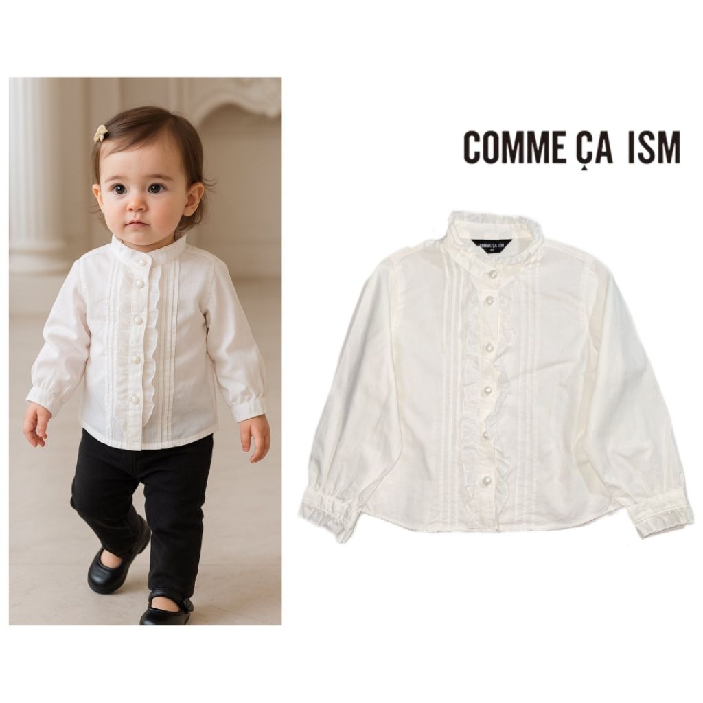 Comme ça ism 💯 เสื้อเชิ้ตคอจีนสำหรับเด็ก ไซส์ 90 ใช้งาน 2-3 ครั้ง อก 24