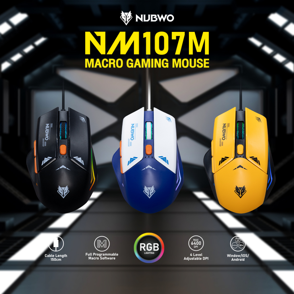 ส่งเร็ว Mouse Nubwo NM107M เมาส์มาโครเกมมิ่งแบบมีสาย ปรับความเร็วสูงสุด8000dpi เสียงเงียบ