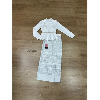 📌📌 พร้อมส่ง XS S M L XL 2XL 🏷️CHERISH งานเซ็ท ชุดไทย(📍4ชิ้น เสื้อ+กป+เข็มกลัด+เข็มขัด) ชุดผ้าไทย ออกงาน ทำบุญ ทอดกฐิน