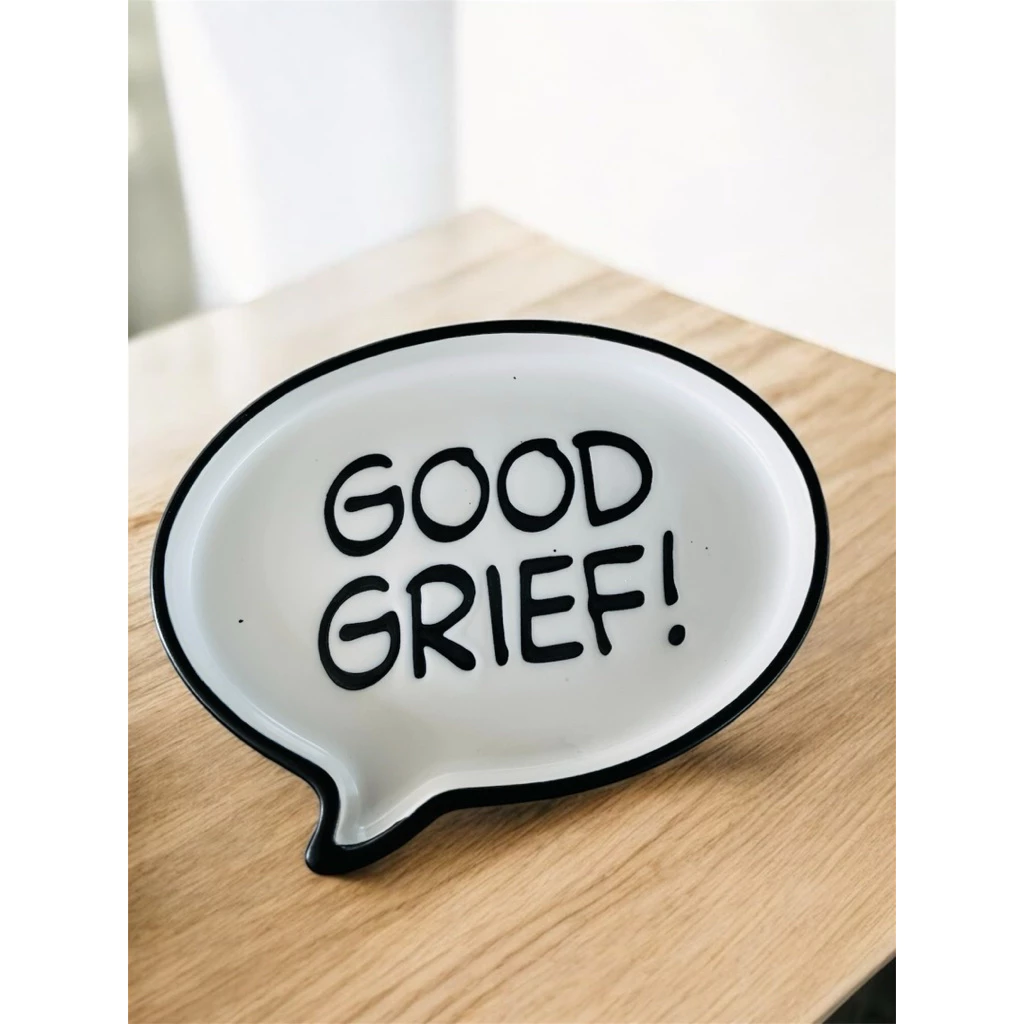 ถาดเซรามิค จานขนม ใส่ขนม ของทานเล่น อักษร GOOD GRIEF ขนาด 6x4 นิ้ว