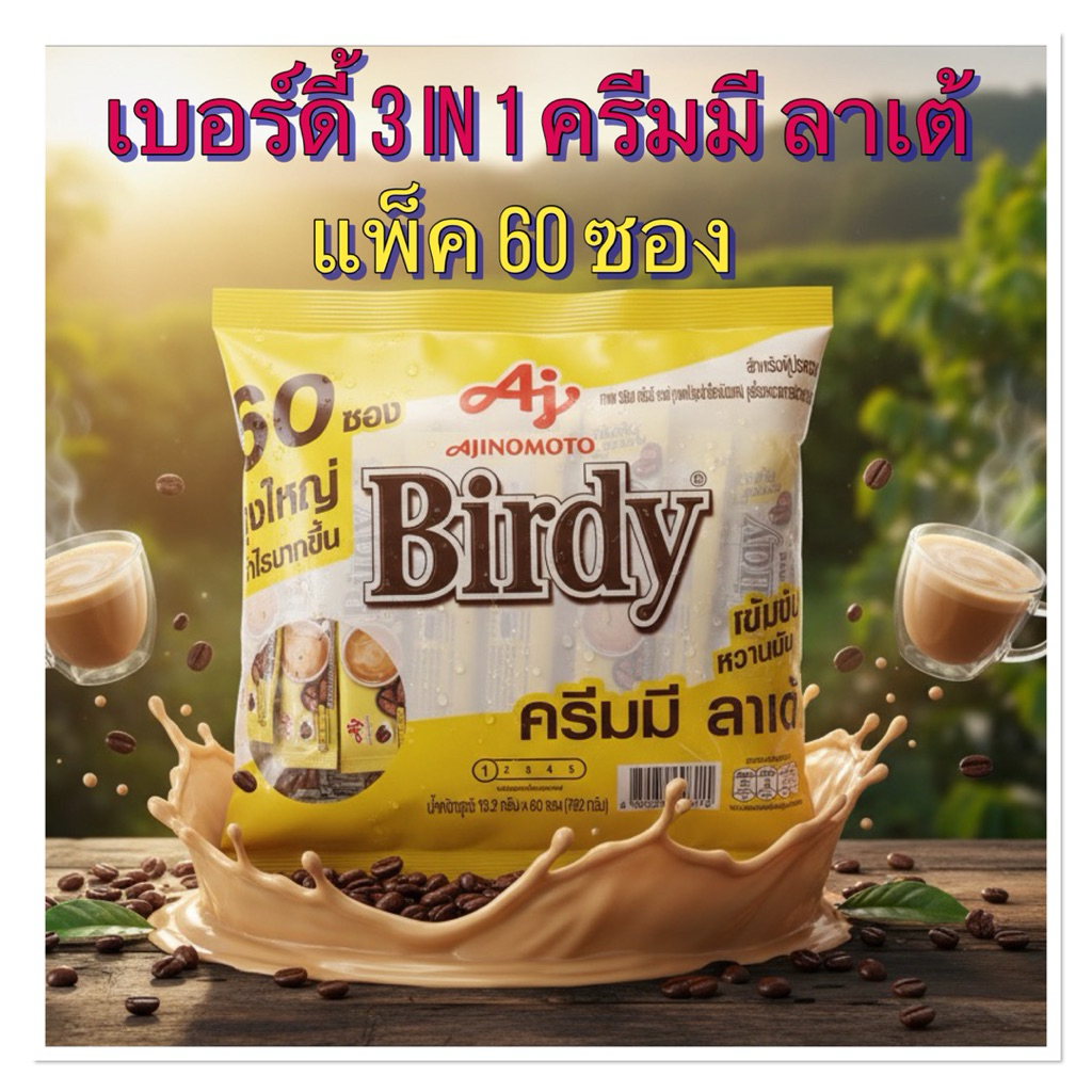 เบอร์ดี้ 3 in 1 ครีมมี ลาเต้ น้ำหนัก 13.2 ก. แพ็ค 60 ซอง