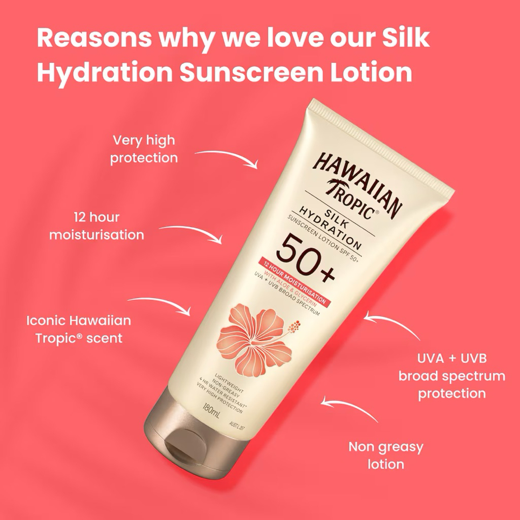 โลชั่นกันแดด Hawaiian Tropic SPF 50+ Silk Hydration Sunscreen Lotion 180ml. Exp.07/28