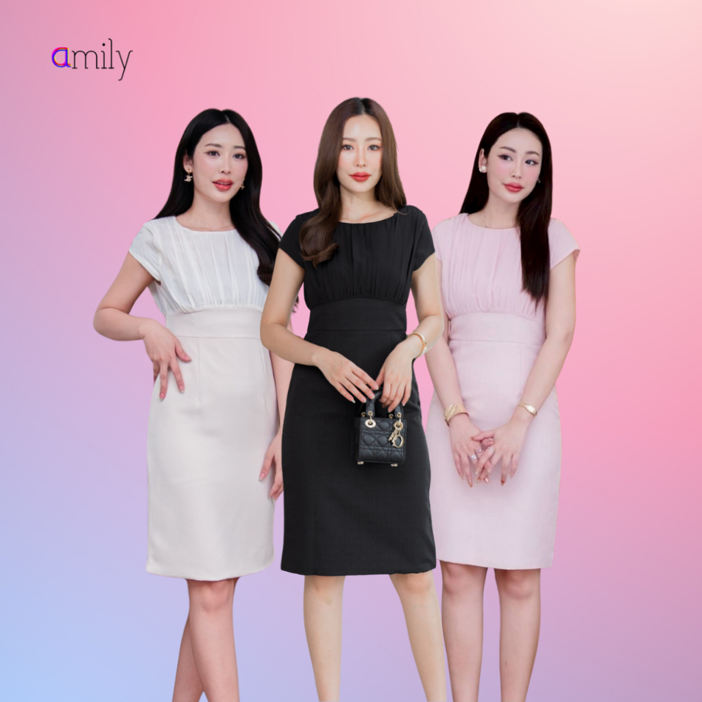 Amily Brand เดรสจีบชีฟอง  B30