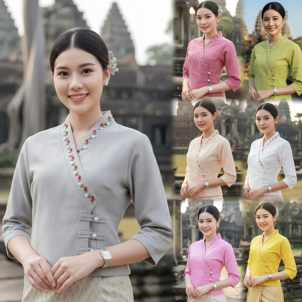 เสื้อพื้นเมืองผู้หญิงเจ้านางป้ายกระดุมเงินปักดอก งานปักมือสวยๆ