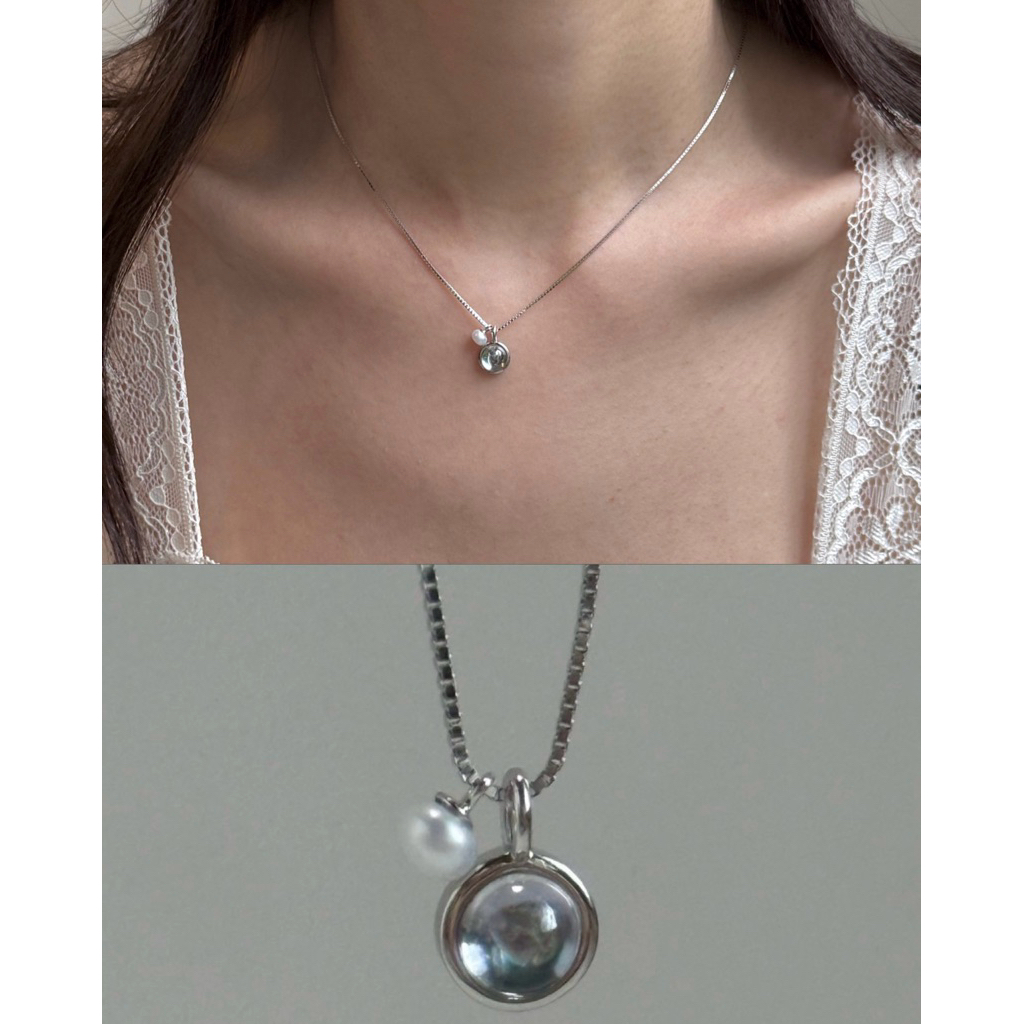 MWS.VINO [สร้อยเงินแท้ S925] charm 8mm + tiny peral 4mm มินิมอล สร้อยคอผู้หญิง ของขวัญ