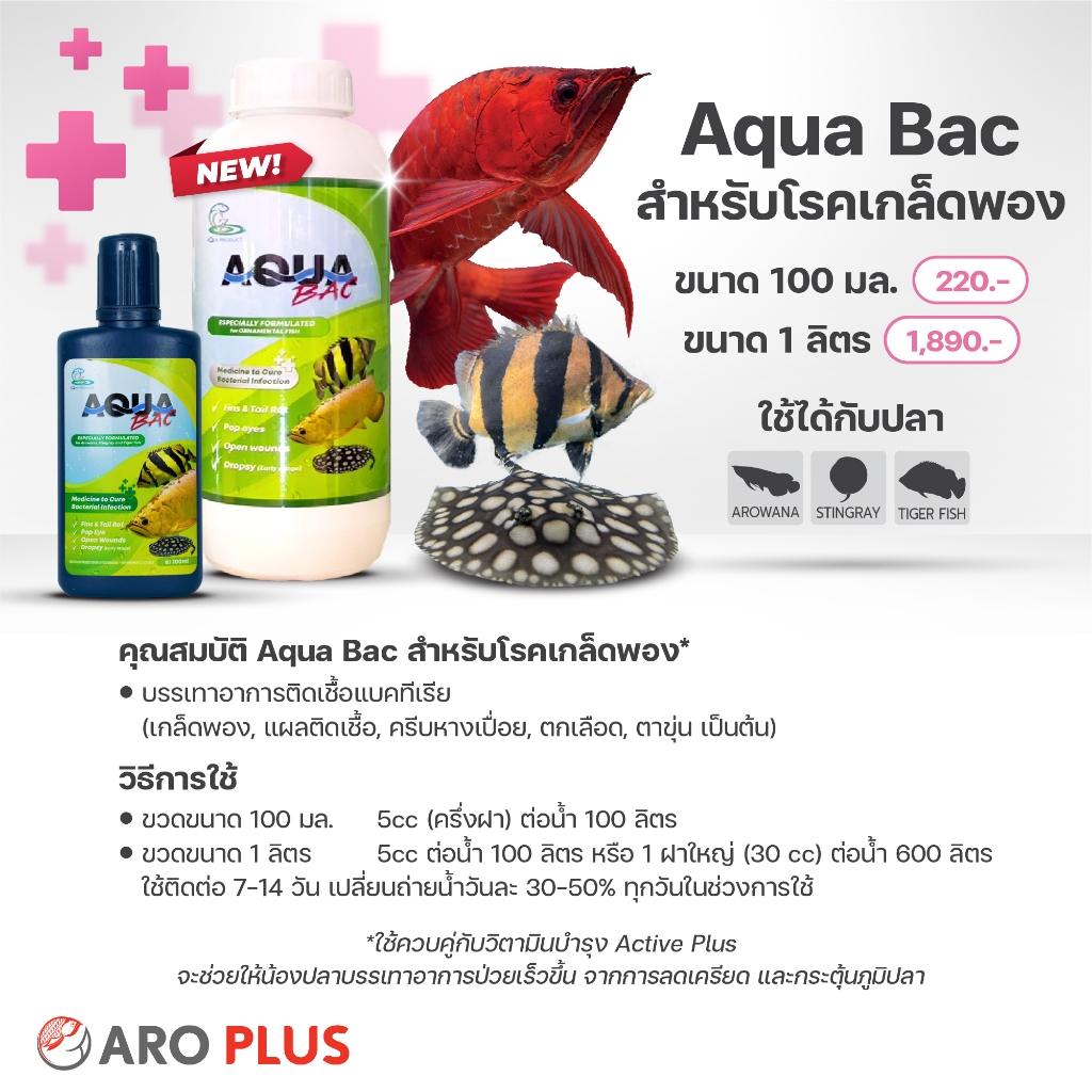 Aqua Bac  1 ลิตร  : ใช้กับปลามังกร ปลากระเบน ปลาเสือตอ