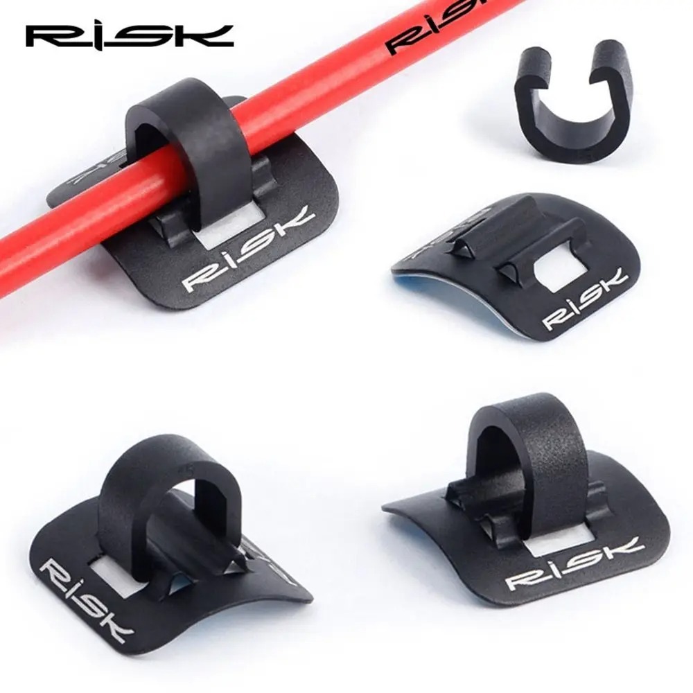 Risk คลิปอลูมิเนียม C-lock Stick-On ตัวยึดสายเบรค สายเกียร์ ติดเฟรมจักรยาน ติดตั้ง E-Bike ยึดสายไฟเป็นระเบียบ สีดำ