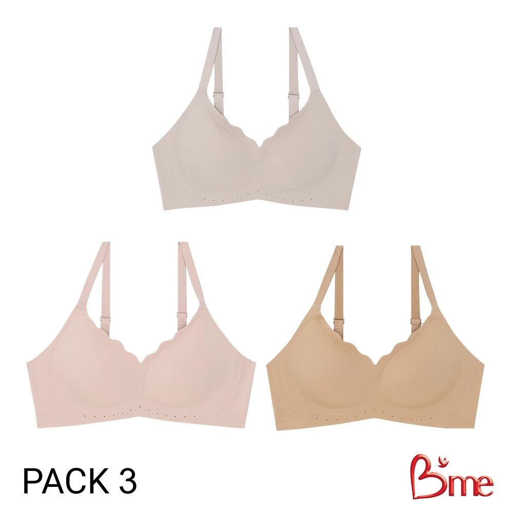 B'me เสื้อชั้นในไร้ขอบ level 1 ฟองบาง รุ่น ME1A3V (แพ็ก 3 ตัว คละสี) สีโอวัลติน สีน้ำตาลอ่อน สีชมพู