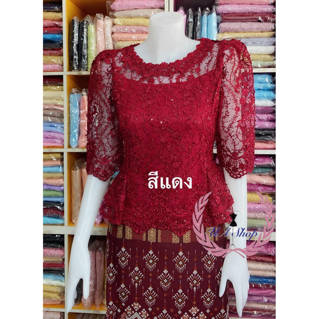 เสื้อลูกไม้พรีเมียม เอวระบายซิปหลัง - รูปที่ 2