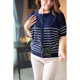 ms.cloudycotton - Moshi Top เสื้อไหมพรม แขนสั้น ลายริ้ว เนื้…