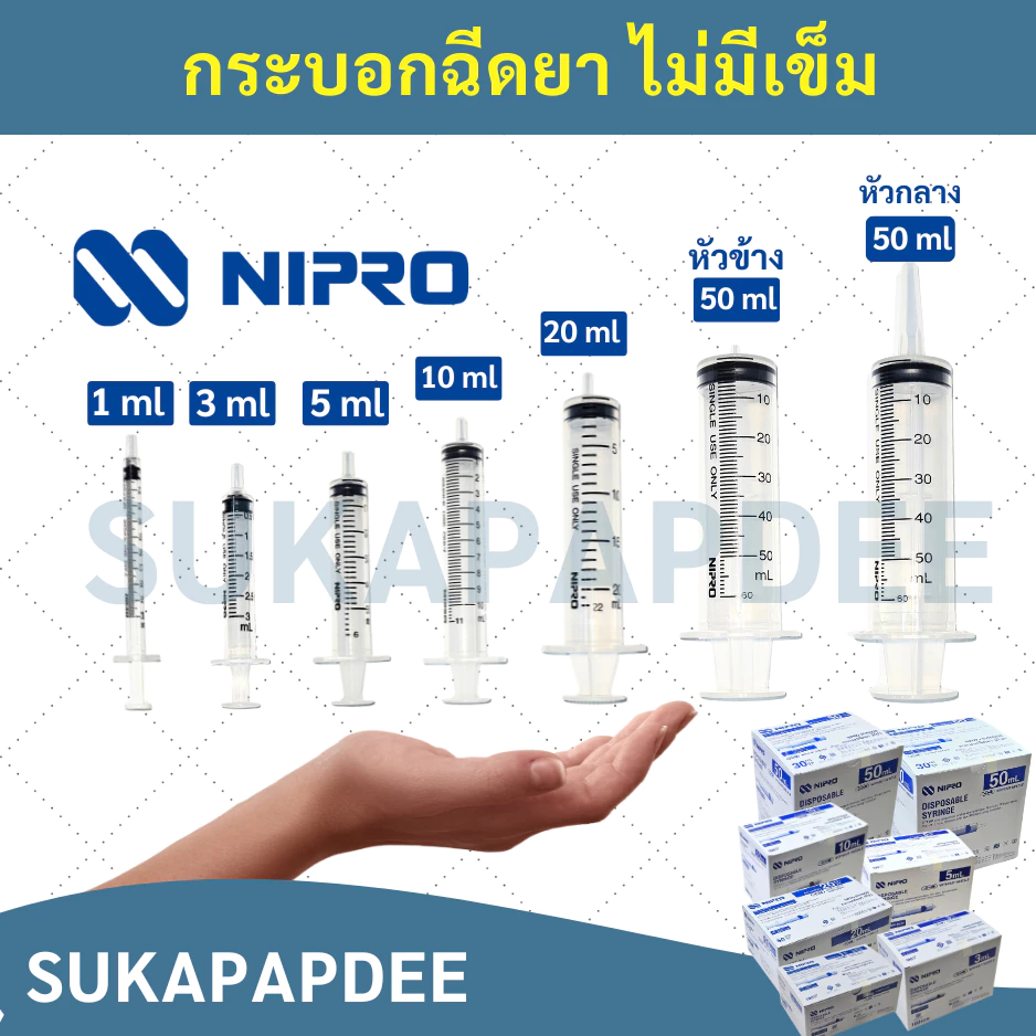 กระบอกฉีดยานิโปร จำนวน 1 ชิ้น( ขนาด 1 3 5 10 20 50 ml ) Syringe Nipro