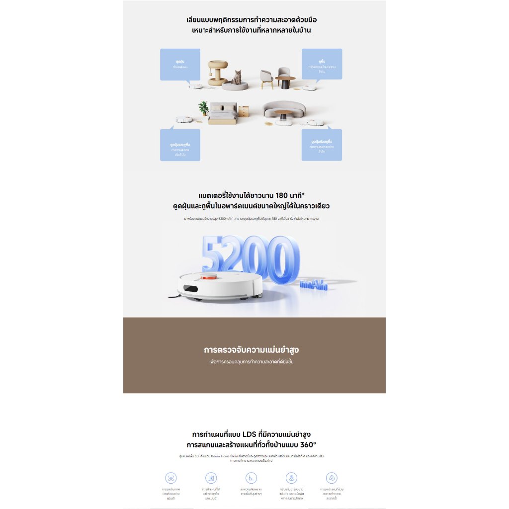 Xiaomi Robot Vacuum H40 หุ่นยนต์ดูดฝุ่นอัจฉริยะ 10000Pa ดูดฝุ่นและถูพื้น 2 in 1  พร้อมแท่นเก็บฝุ่น ควบคุมผ่านแอป - รูปที่ 4