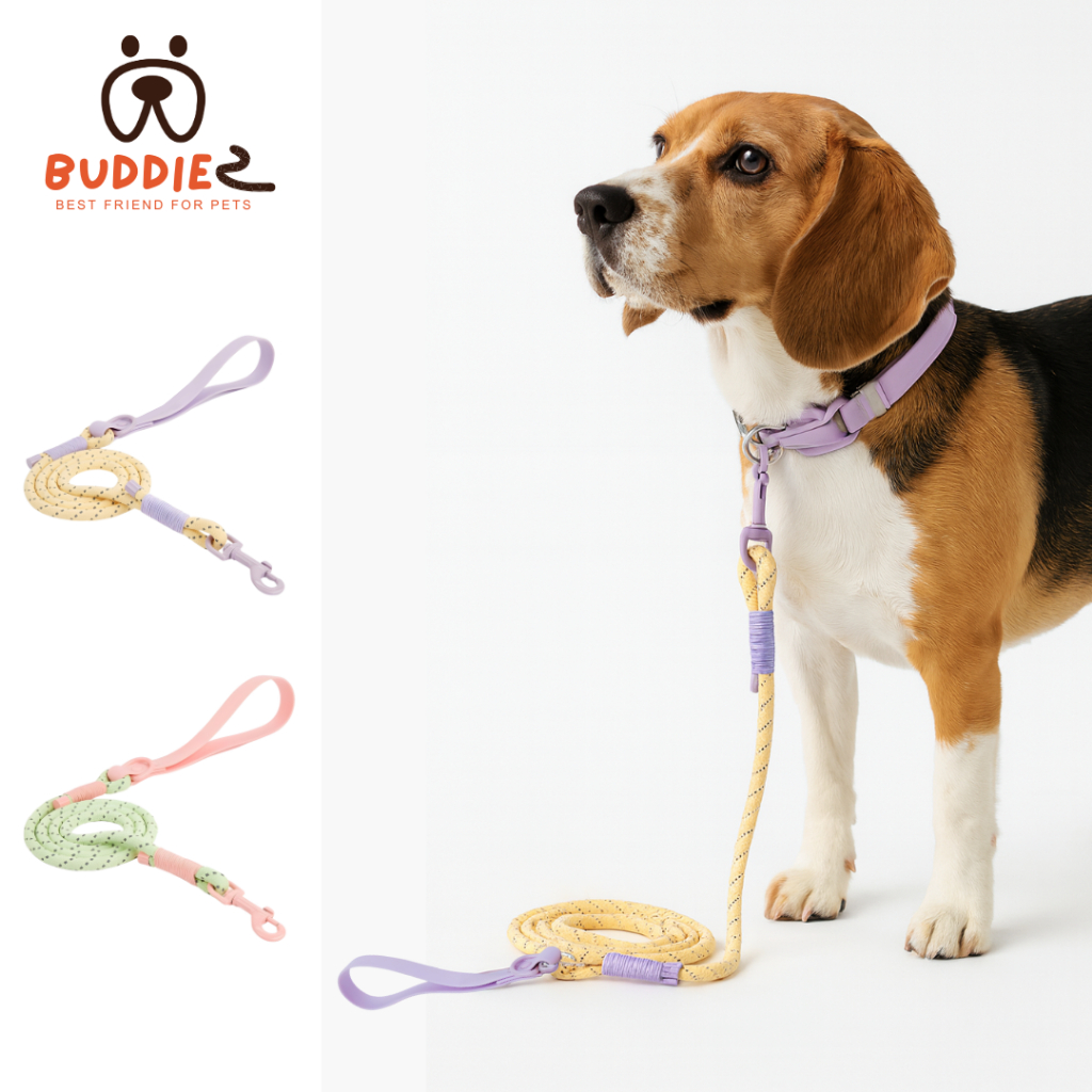 Buddiez สายจูง น้องหมา น้องแมว สายถักไนลอน+ยาง PVC สีพาสเทลสุดน่ารัก